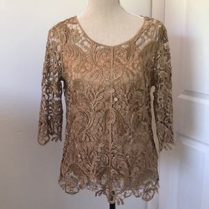 Gold crochet blouse with built in camisole lining